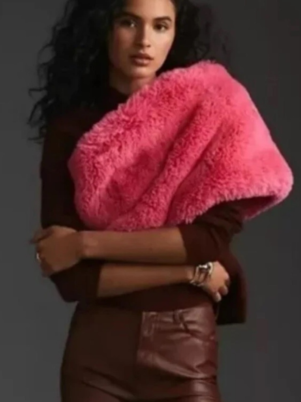 Anthropologie Pink Faux Fur Wrap Scarf